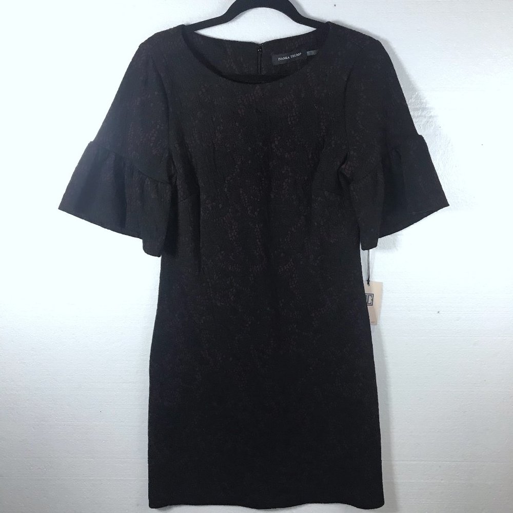 Ivanka Trump Black Lace Flutter-Sleeve Sheath Dress